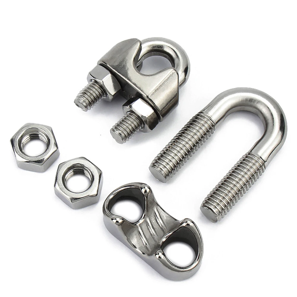 1-50pcs Waterproof U-Shaped Cable Clamp Stainless Steel Wire Rope Fixing Clips Sling Fastener Accessories For 1/2/3/4/5/6/8/10mm