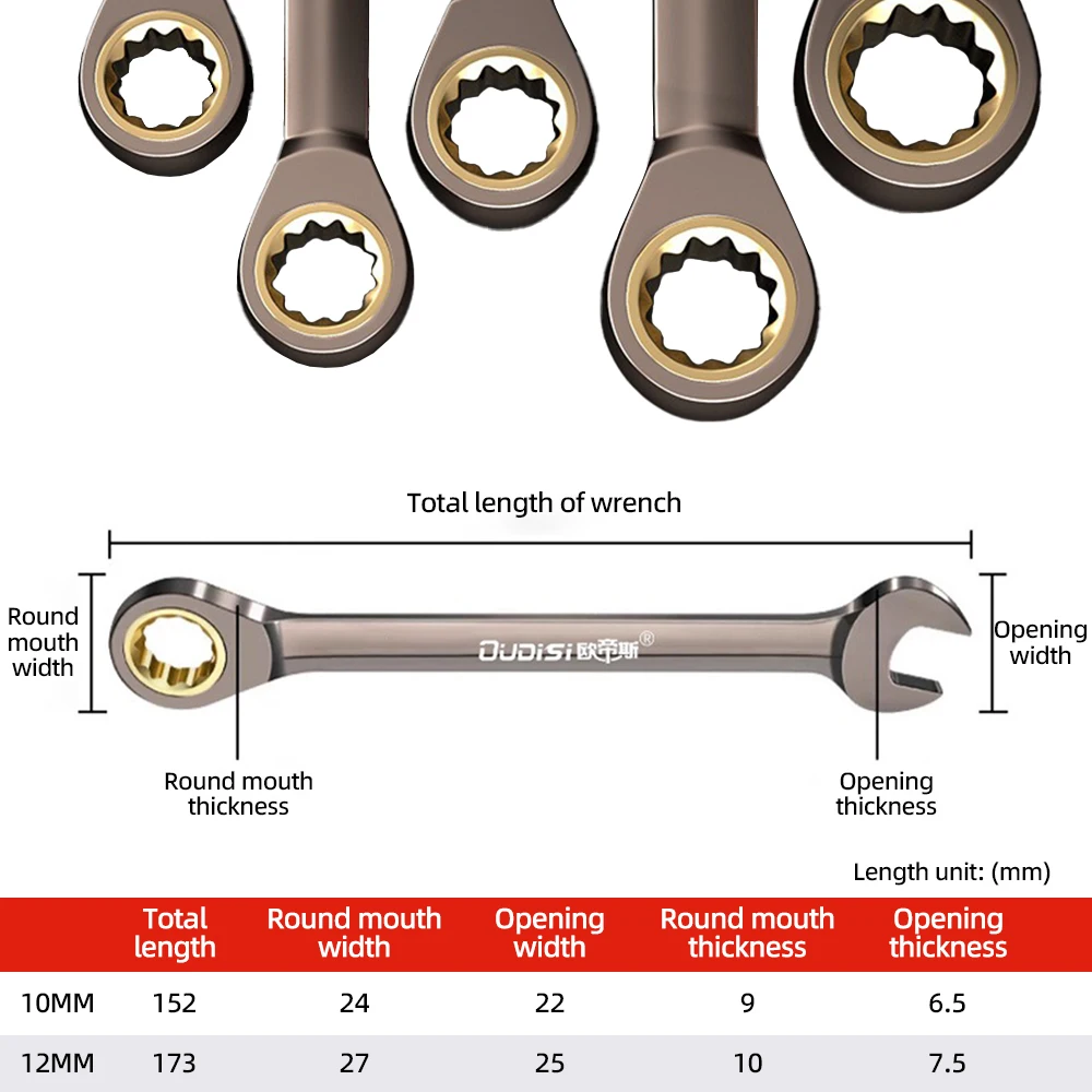 1Pc Ratchet Combination Wrench Flexible Golden Spanners Set Torque Universal Key Ratchet Wrench Car Repair Tool Metric Hand Tool