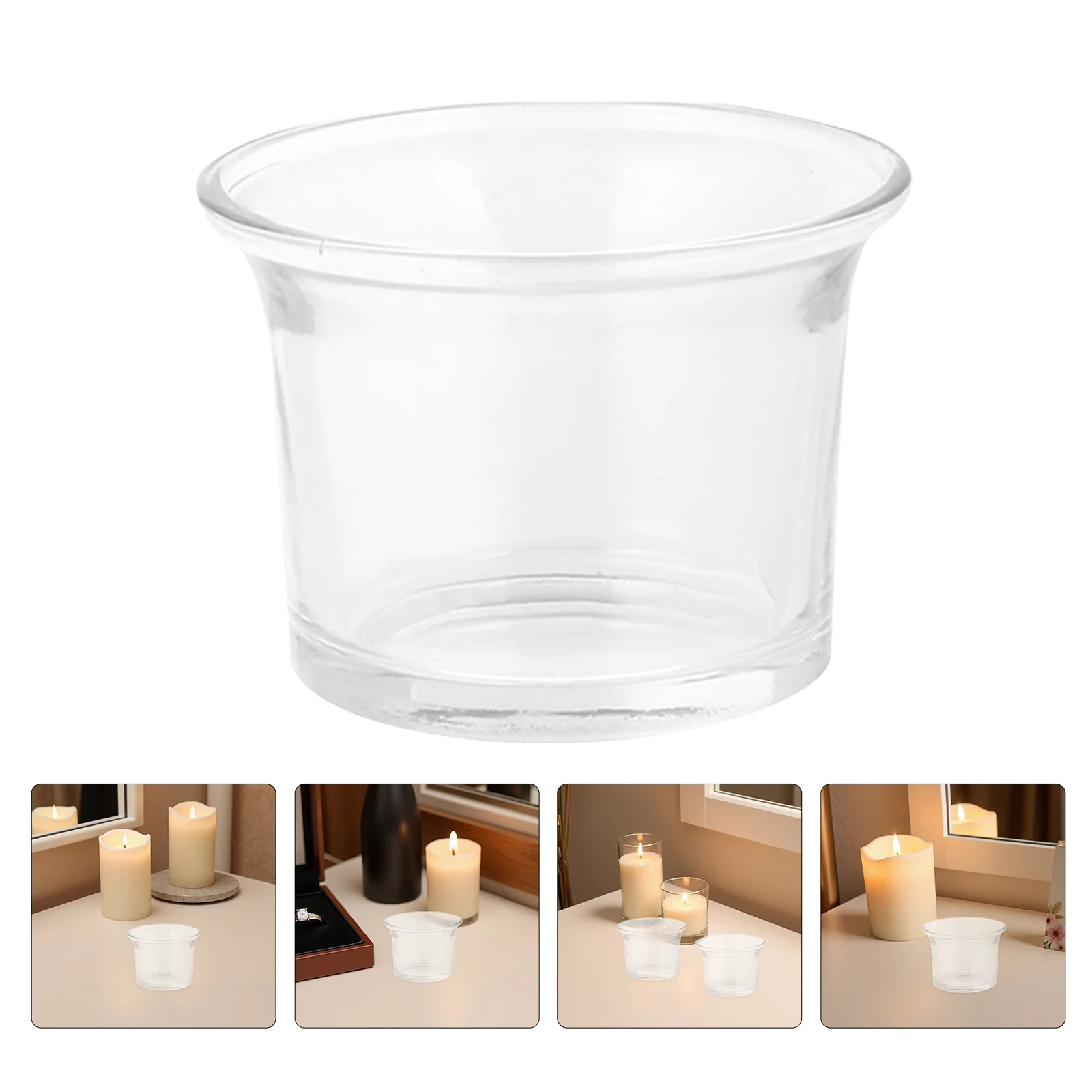 

4Pcs Clear Glass Holders 6cmx4cm Round Candlestick Holders Elegant Wedding Centerpieces Home Decor Party Festival
