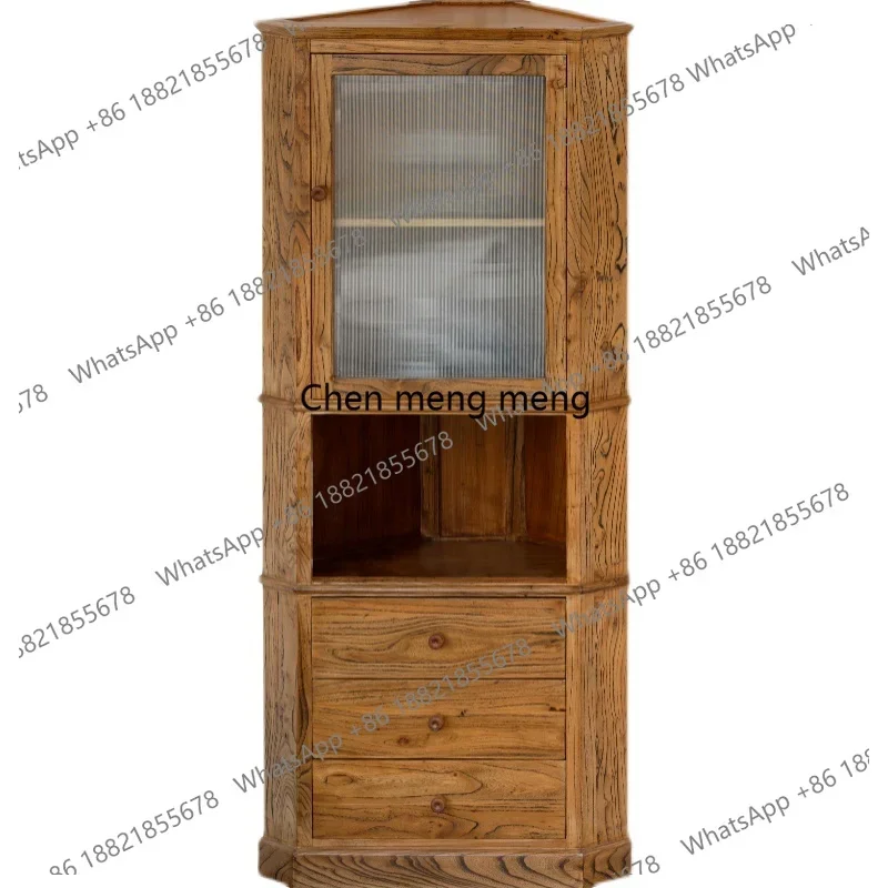 

Triangle Cabinet Simple Large Capacity Multifunctional Storage Organizer Wine Rack New Chinese Style Elm Wood Corner Side
