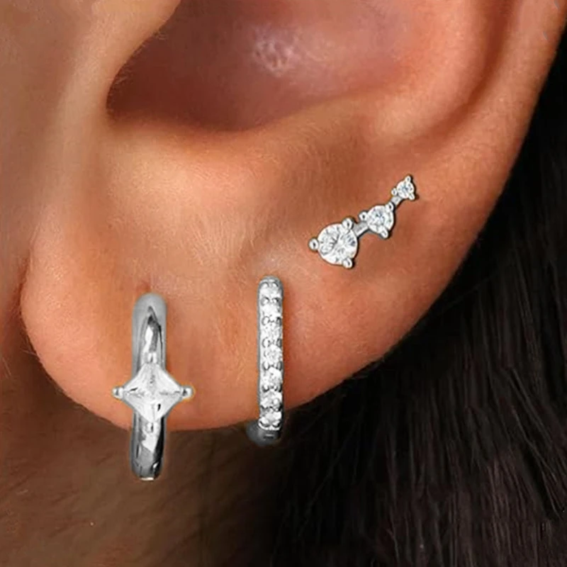 3PCS Shiny Crystal Huggie Hoop Earring Set Vrouwen Mode Kraakbeen Hoops Earring Bulk Helix Sieraden Kwab Stud Piercing Orelha