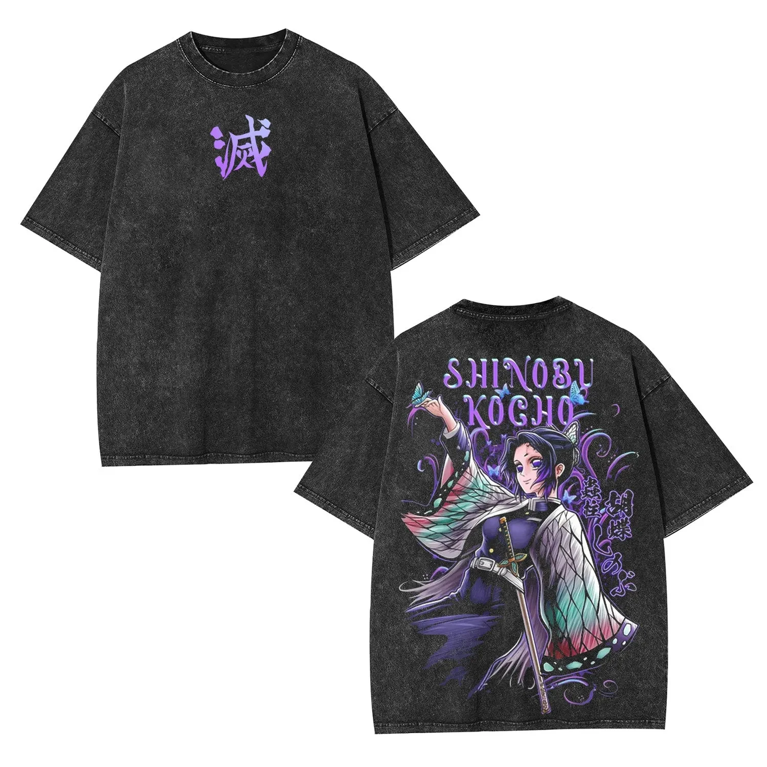 

Demon Slayer Shinobu Kocho 2026 Summer Men Women Cotton T Shirt Vintage Washed Oversized Streetwear Anime Print Casual Tops