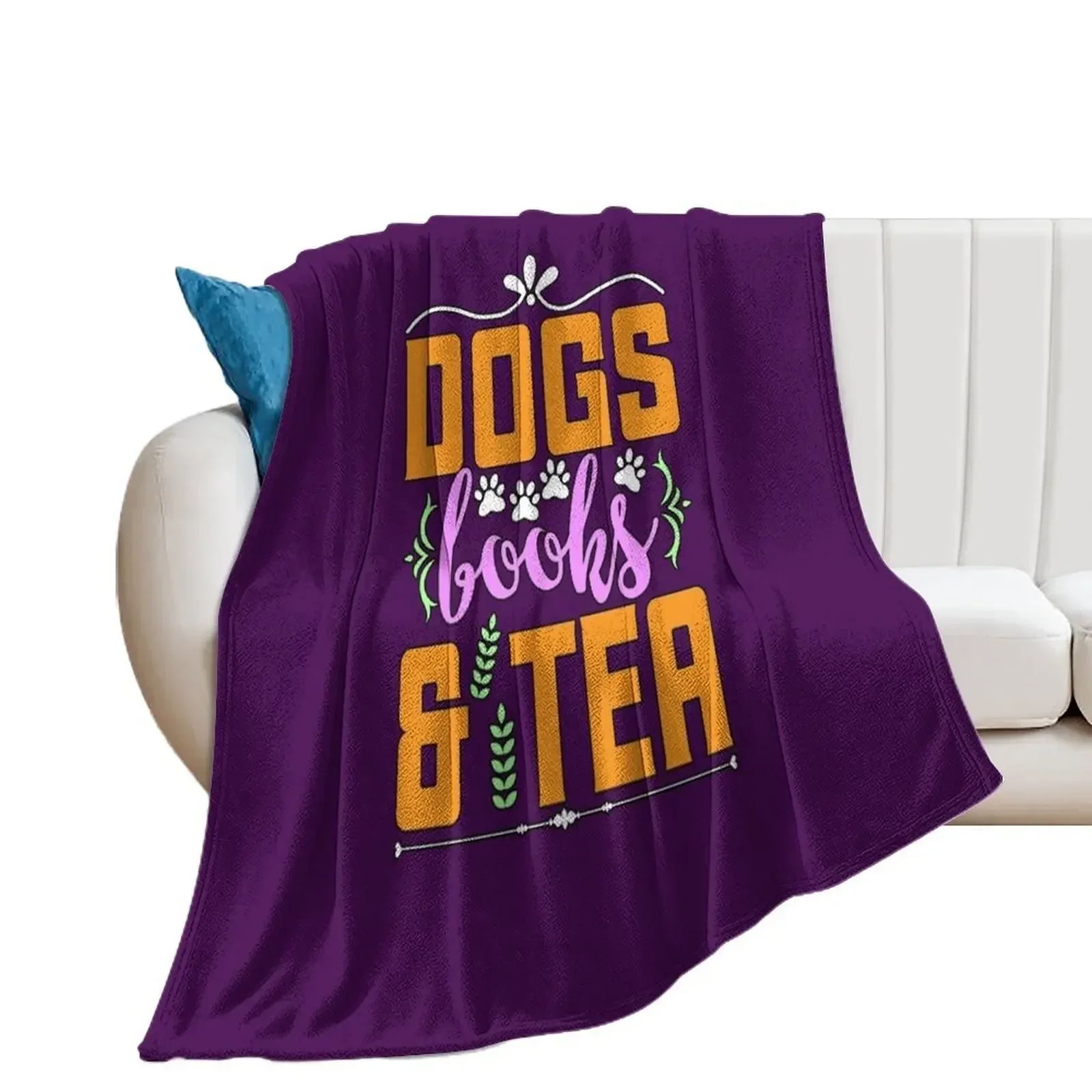 

Dogs Books And Tea Lover Essential Throw Blanket Vintage Hairy Hair Bed Blankets