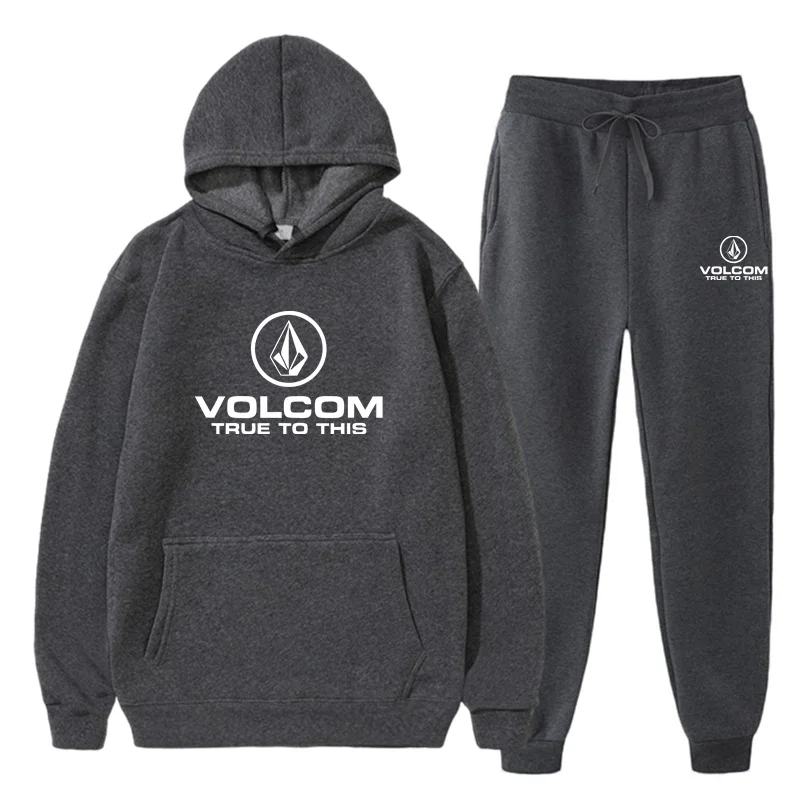 2024 Winter Fall Men\'s Tracksuit Sweatshirt Set Volcom Hoodies + SweatPants 2Pcs Suit Casual Running Fitness Man Sportswear