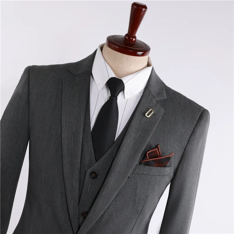 Men's three piece suit Korean version slim fit casual meteor striped wedding dress groomsman suit professional suit
