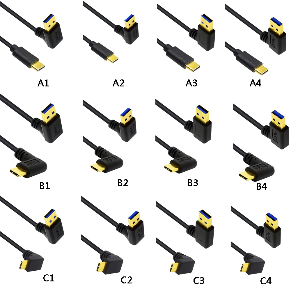 Type-C elbow to USB3.0 elbow male data cable 90 degree right angle 10G charging data cable 0.25m For Charger