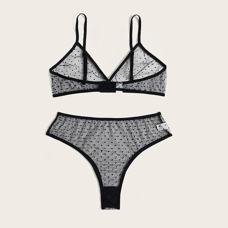 LOPNT Sexy Underwear Set Breathable Bralette With Sexi Underpants Polka Dot Sheer Mesh Lingerie Set Invisible Bra For Women Bh