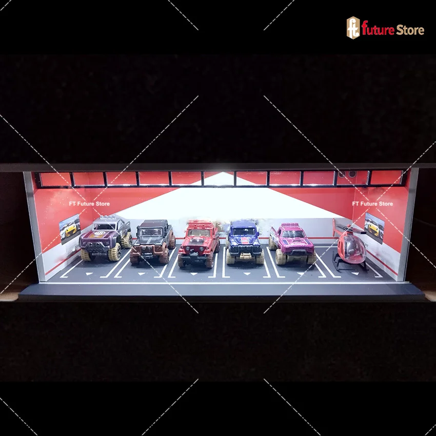 1/64 Scale Garage Scene Model Lighting Assembled Parking Lot Diorama Parking Place for Miniatures Figure Cars Display