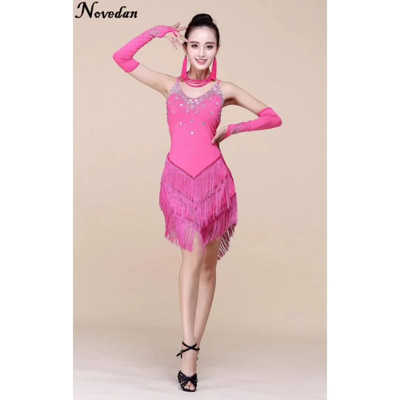 Lady Performance Dress Women Latin Dance Clothes Latin Dance Dress Girls Stones Tassel Latin Dance Dresses Dancer Clothing OA261