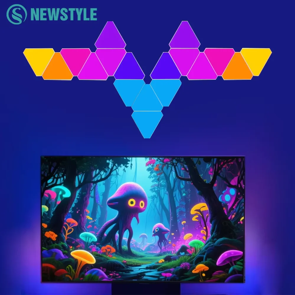 スマートアプリ制御トライアングルナイトライト、クリエイティブなwifiゲーミング装飾ウォールランプ、rgbテーブルランプ（壁飾り用）