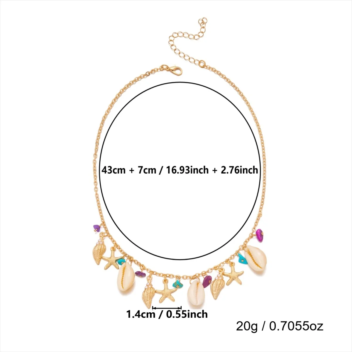 Boho-Halskette mit Muschel-, Seestern- und Schalenanhänger aus zerstoßenen Steinen für Damen und Herren, Ozean-, Strand-, Sommerurlaubsschmuck – Detail 16