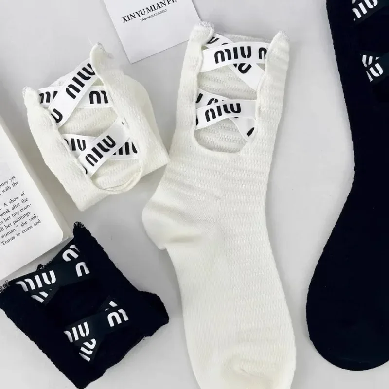 Calcetines apilados con huecos para mujer, medias versátiles de moda Retro, edición coreana, Y2K, 2023