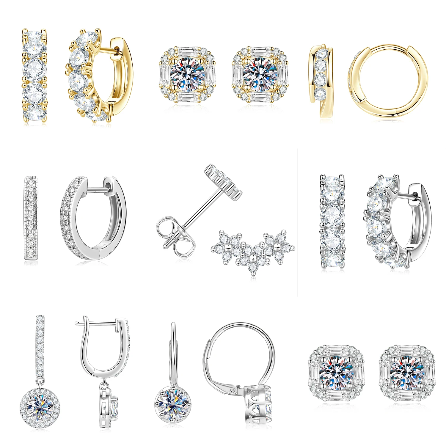 Abestecom Dainty Minimalist 14K Gold Plated Earring VVS1 Moissanite Flower Square Hoop Earrings Daily Jewelry Gift For Ladies