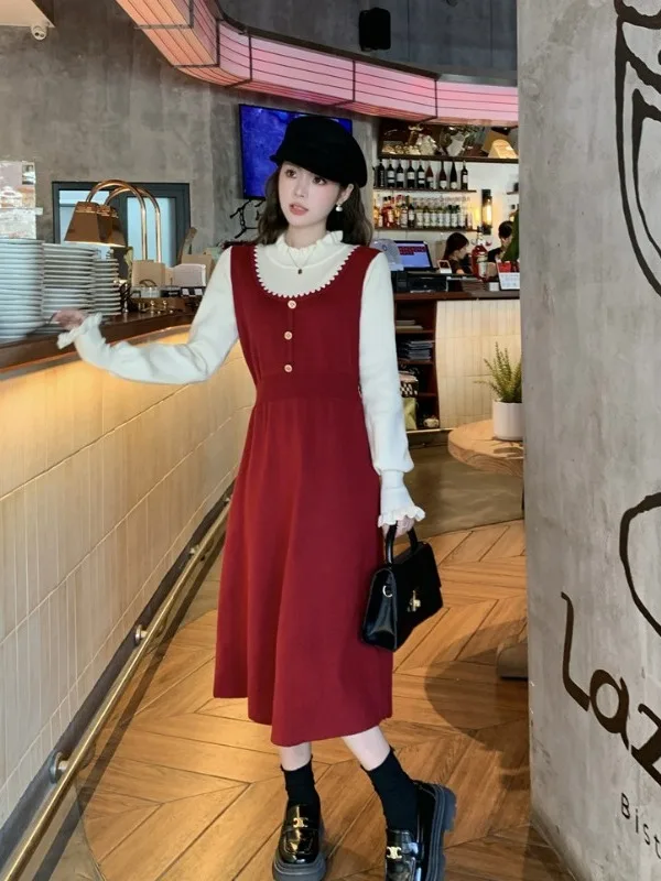 

plus Size Knitted Dress Women's Autumn Winter New Style Inner Wear Base Layer Sweater Dress Trendy French Style Midi Dress