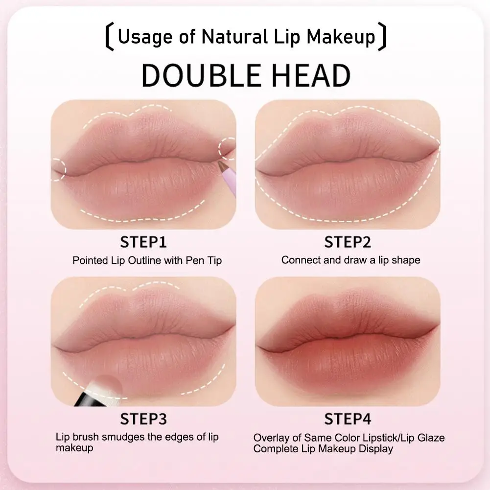 Double-Headed Matte Nude Lipstick Pen com escova, cosméticos impermeáveis, lápis Lipliner, Non-Stick Cup, contorno dos lábios, Q7Q5