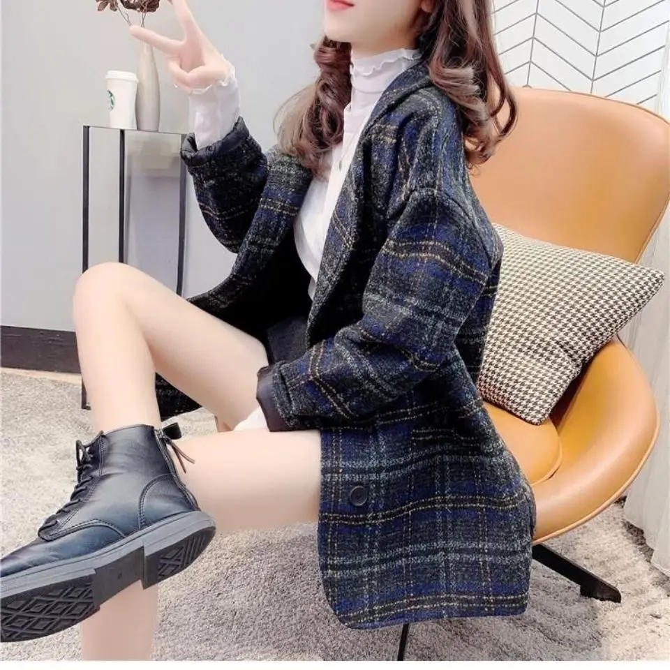 Coat for Women Trendy Spring and Summer Mid-Length 2021 Women\'s New Plaid Ladies Wear Overcoat