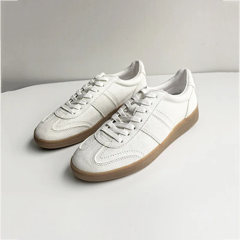 Dave&di Minimalist Cowhide Leather Women's Shoes Round Toe Lace Up Casual German Training Shoe Casual Sport Sneakers Shoes Woman