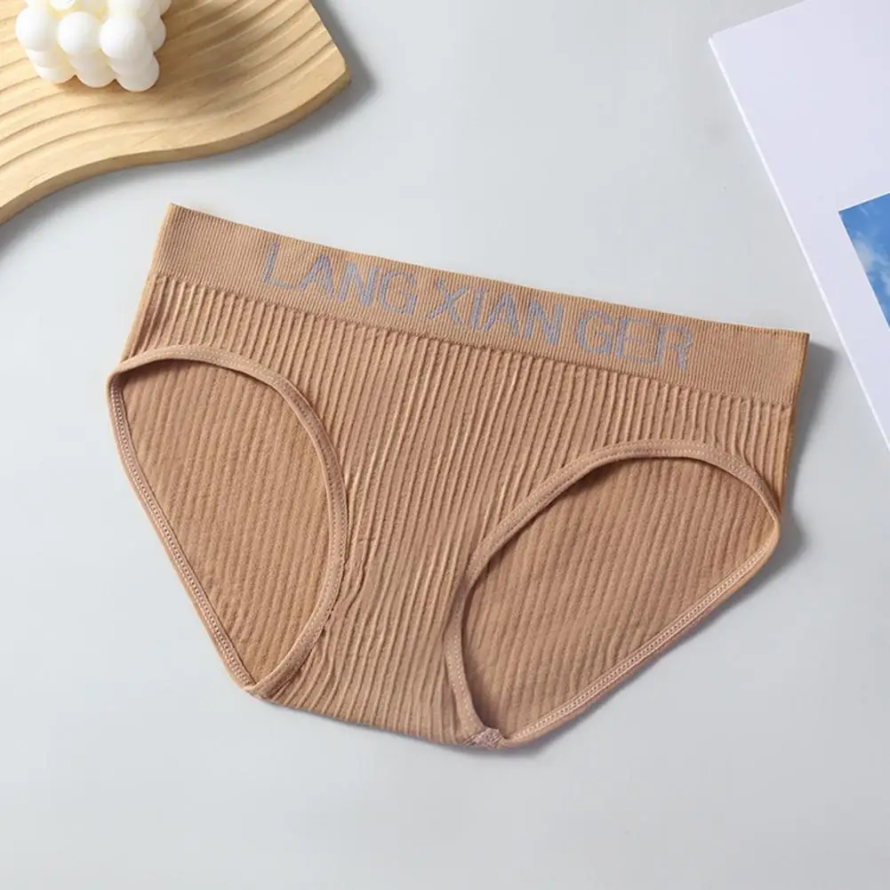 Women Elastic Panties Women's Seamless Mid Waist Letter Print Panties Breathable Quick Dry Underwear for Sports Casual Wear Slim