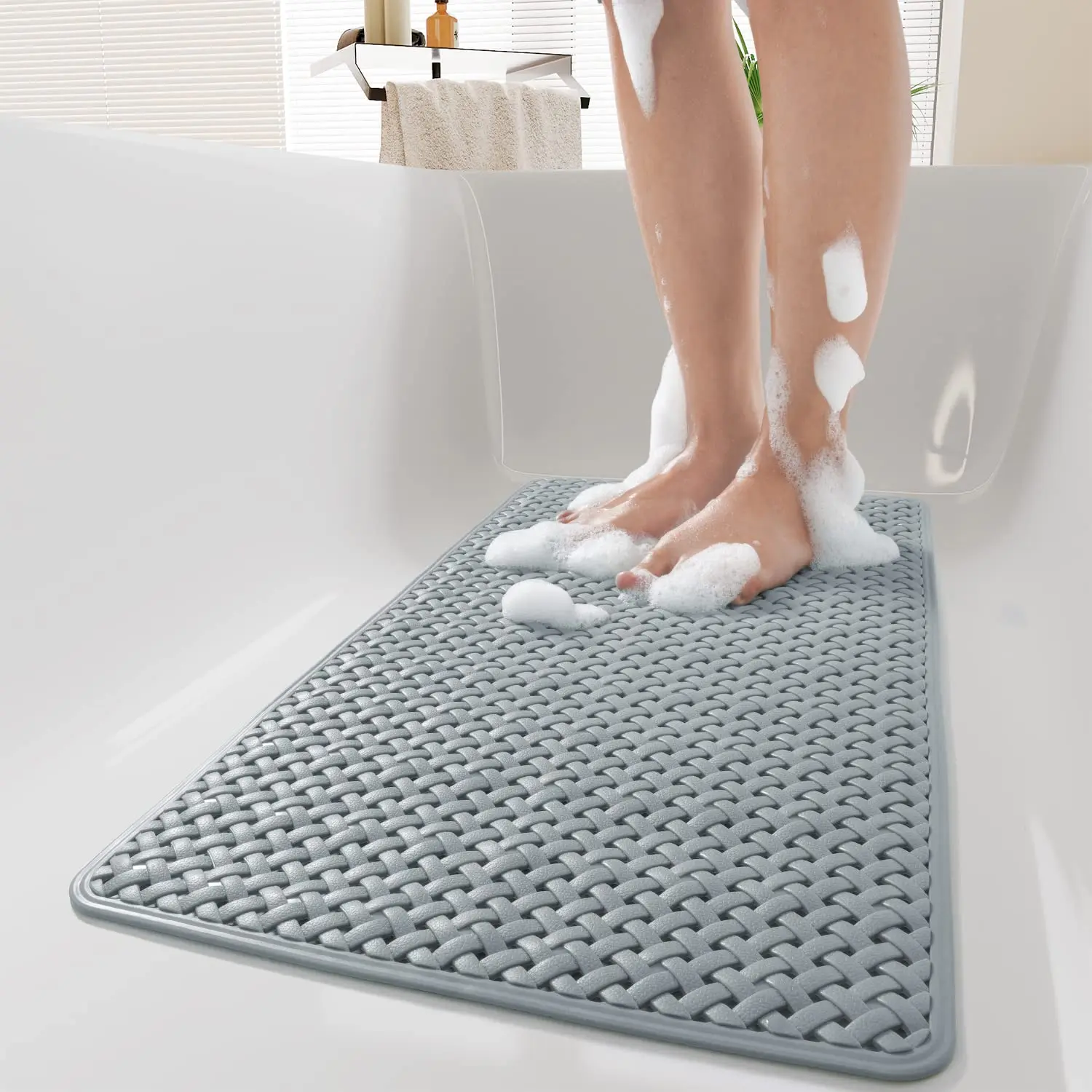 Non-slip Bath Mat with Suction Cup and Drain Hole, Soft Machine-washable Shower Mat Non-slip Bath Mat Suitable for Children's