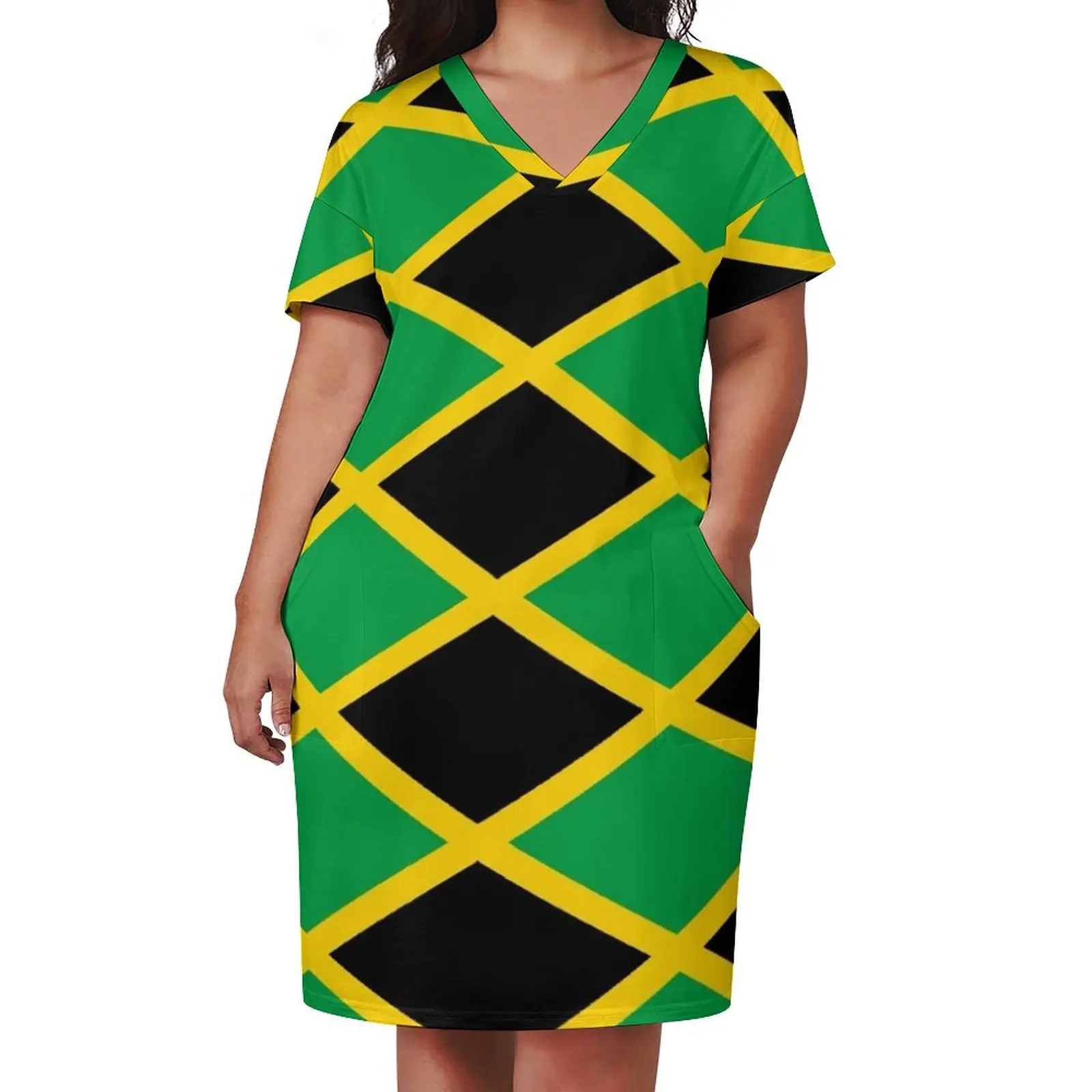 Jamaican National Flag Loose Pocket Dress Women long dress party dresses woman Evening dresses womens clothing