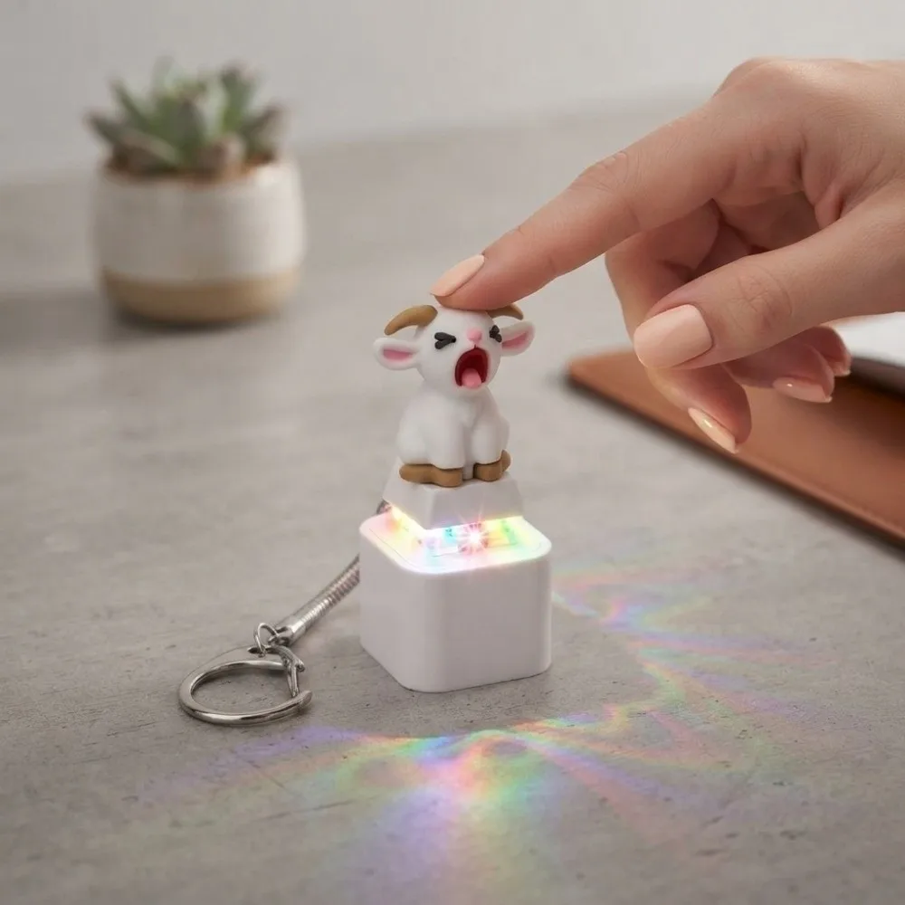 Rechargeable Screaming Goat Key Chain LED-Glowing Anti-Stress Mechanical Key Cap Sound-Effect Battery-Powered Sounding Key Ring