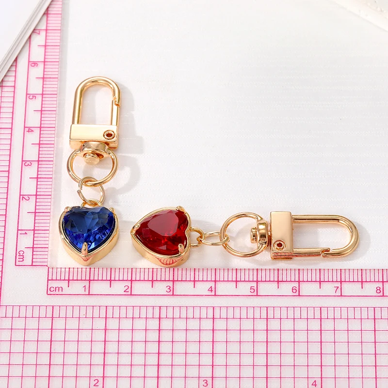 Glass Bling Colorful Heart Crystal Keychains Keyring For Women Friend Gift Trendy Cute Love Bag Car Airpods Box Mini Accessories