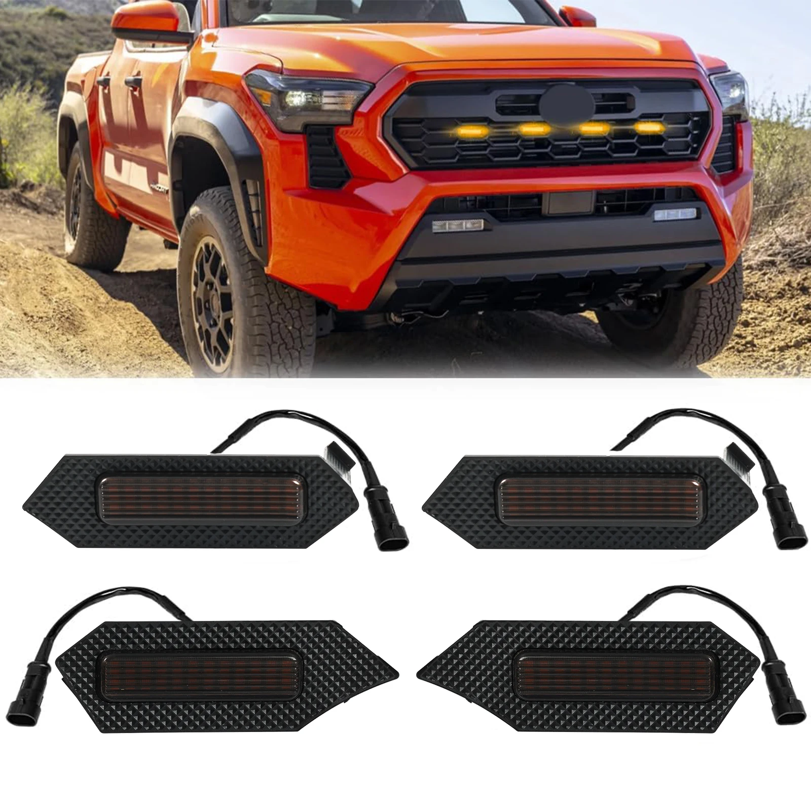 

4pcs LED Front Grille Lights For Toyota Tacoma 2024 2025 Off-Road Crew Cab Pickup Grill Amber Daytime Running Light Accessories