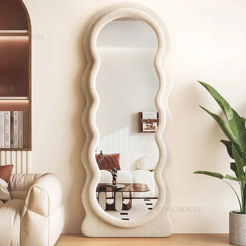Wave Full-body Floor Mirror Home Special-shaped Decorative Mirrors Cream  Style Girls Fitting Dressing Mirror Room Decoration view 3