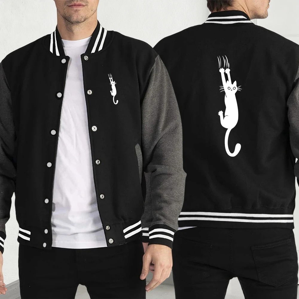 

Мужская бейсбольная майка с принтом кота, модная куртка в стиле хип-хоп для творчества, мужская одежда большого размера Y2K, уличные флисовые осенние куртки