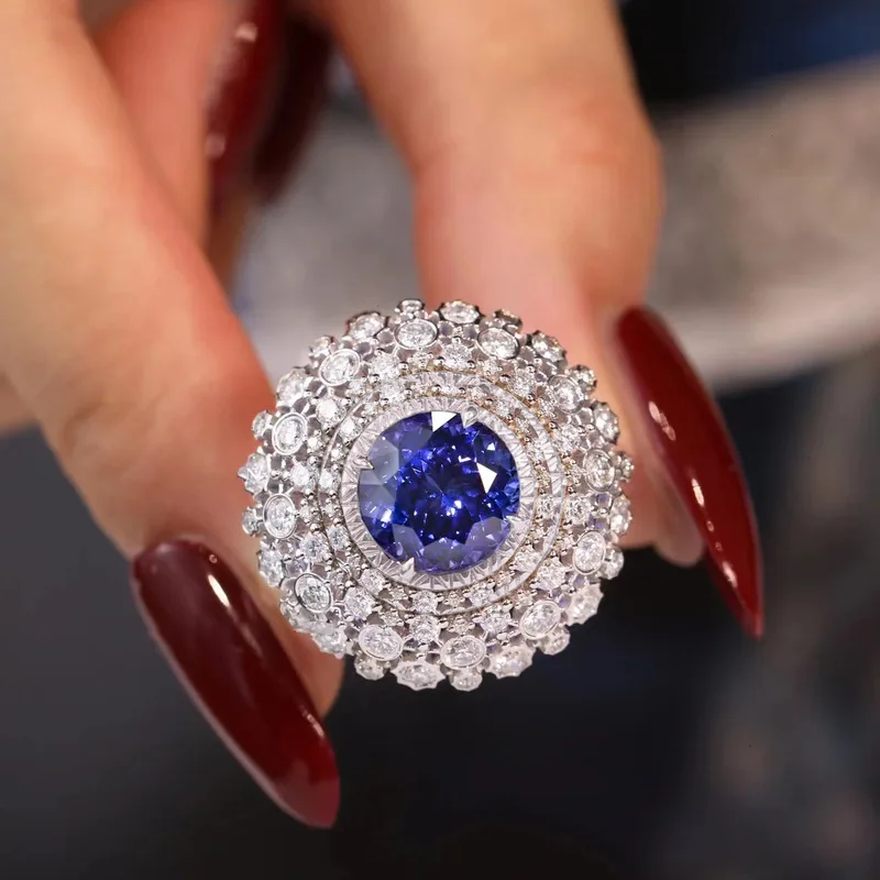 925 silver ultra-shiny colored sapphire blue sapphire ring - women's, indie style, high-end, luxurious, elegant finger ring