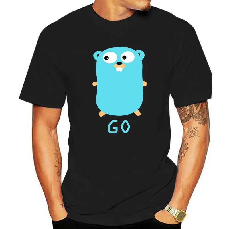 Softstyle Go Golang Blue Logo Mascot Gopher Black T-Shirt For Men S-3Xl Summer O Neck Tops Tee Shirt