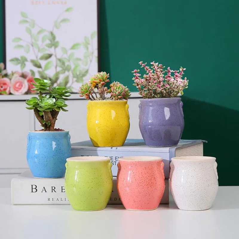 Korean Style Mini Solid Color Succulent Plant Pot Plant Nursery Pots Thumb Vase with A Hole Ceramic Crafts Home Garden Decor