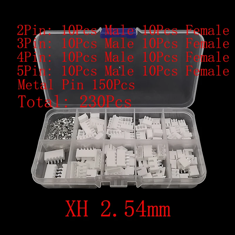 230 Teile/schachtel JST PH 2,0mm/XH 2,54mm Pitch Terminals Kit 2/3/4/5 Pin Männlich Weiblich Stecker Kunststoff Gehäuse Header Crimp Draht Stecker