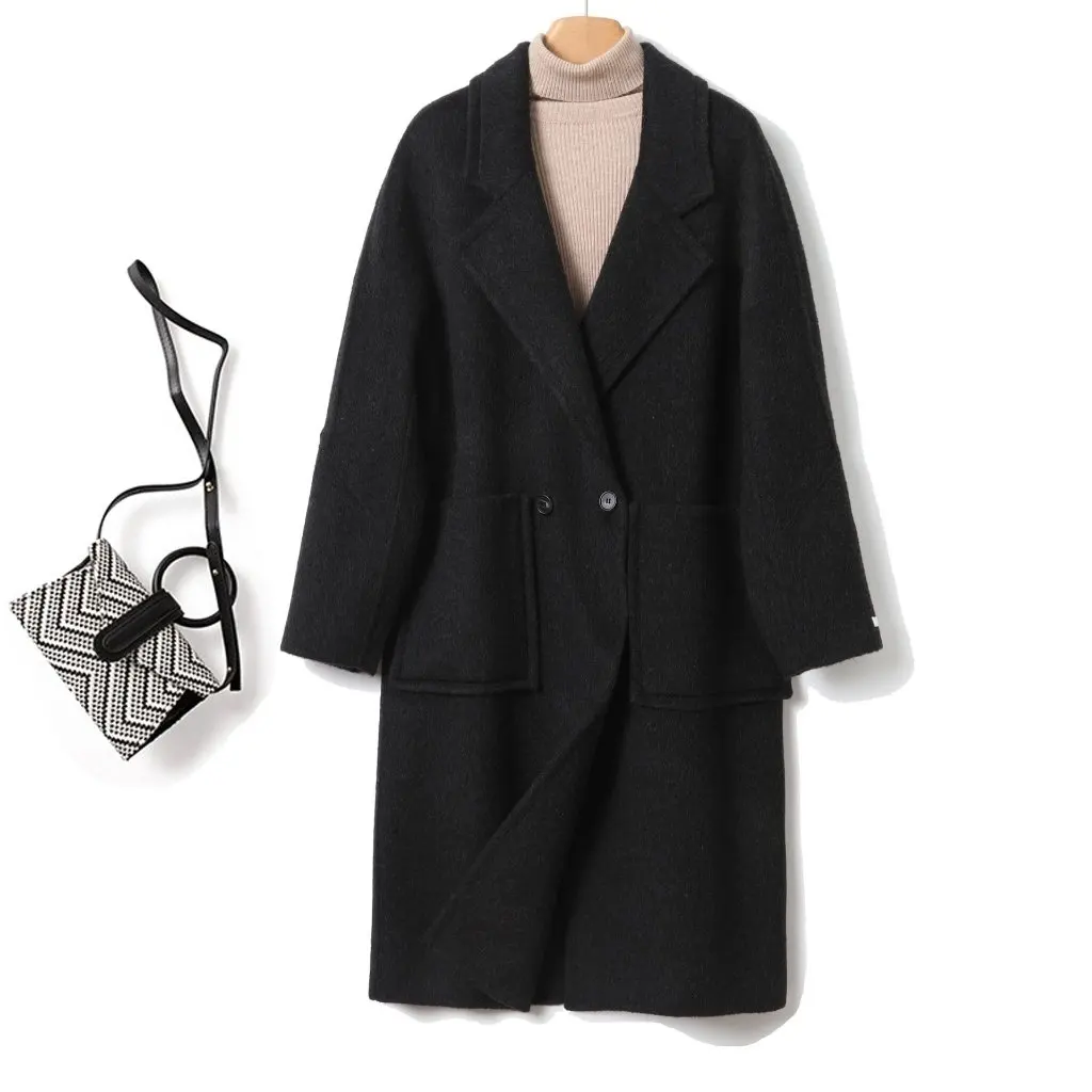 

Women's Double-Sided Tweed Coat 2 Button Solid Color Autumn New Casual European American Style Windbreaker