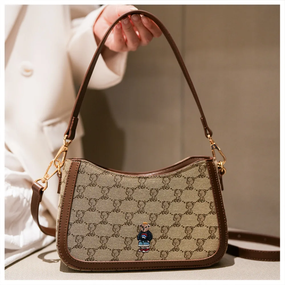 Beibaobao 2025 موضة جديدة الدب كتف واحد تحت الإبط حقيبة قماش قنب محمولة متعددة الاستخدامات عبر الكتف حقيبة نسائية onderмиiska #6