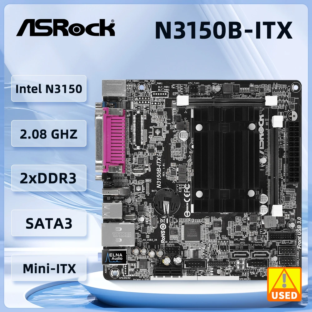 Placa base ASROCK N3150B Mini-ITX Intel Quad-Core N3150 CPU Memoria DDR3 Compatible con hasta 16GB 2xSATA Intel Gráficos de 8.a generación