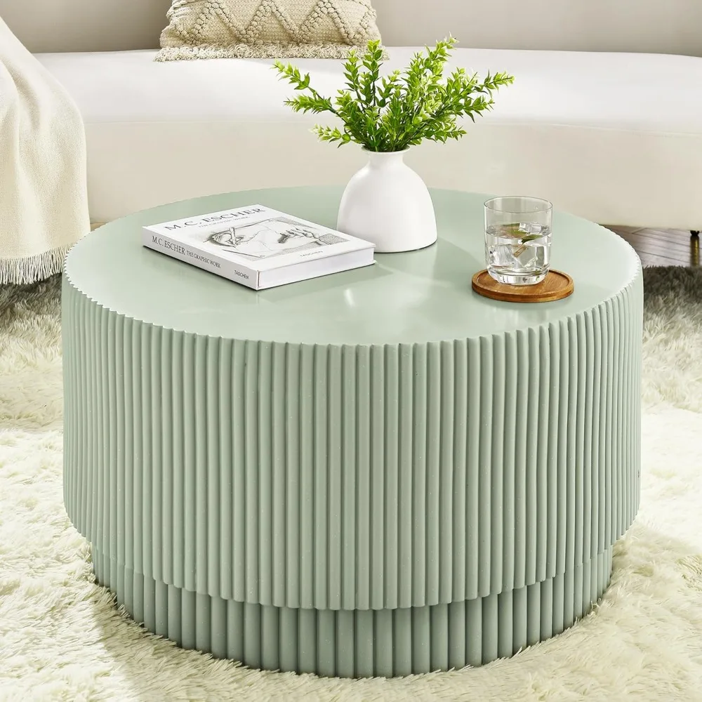 

30-дюймовый зеленый журнальный столик, круглый современный центральный стол для гостиной, оксид магния, уличный барабанный столик для гостиной