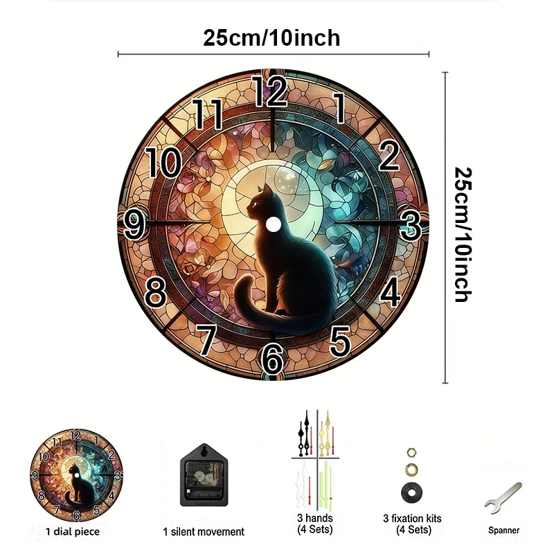 قطعة واحدة من ساعة الحائط الأكريليك المتوهجة في الظلام، نمط صائد الشمس بنفسك، موضوع القطة السوداء - 10 بوصات، مثالية للمنزل الحديث #3
