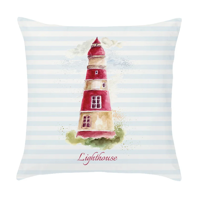 Sailing ship lighthouse pattern Double-sided Printed pillow cover Short plush Suitable living rooms sofas throw cushion cover