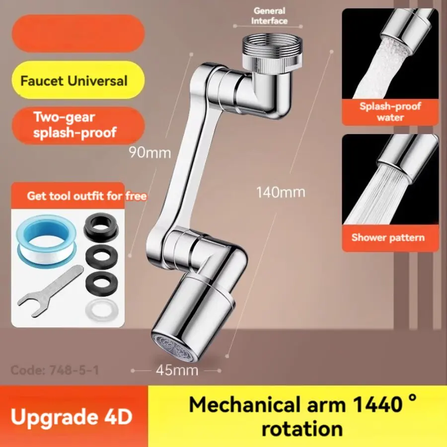 Face wash basin universal robotic arm extension faucet kitchen rotating bathroom extension anti-splash nozzle