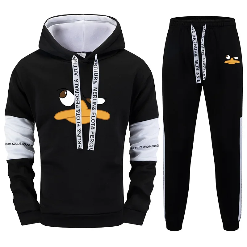 Funny Pattern Hoodie Sweatpants Men's Tracksuit Cartoon Duck Print Sweatshirt 2025 Urban Casual Fashion Sporty Outfit Sportswear