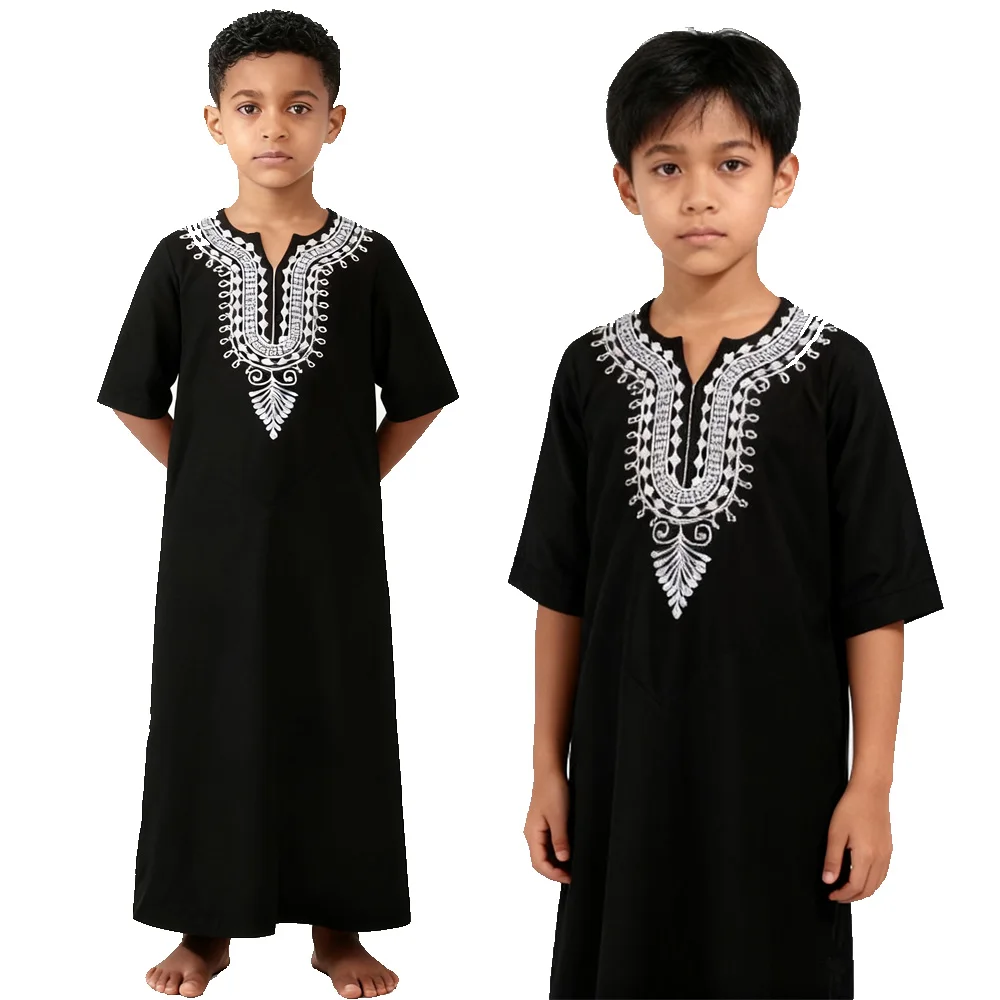 Ramadan Muslim Children Dress Jubba Thobe Turkey Boys Black Red Kaftan Islam Dubai Morocco Middle East Eid Arab Kids Prayer Robe