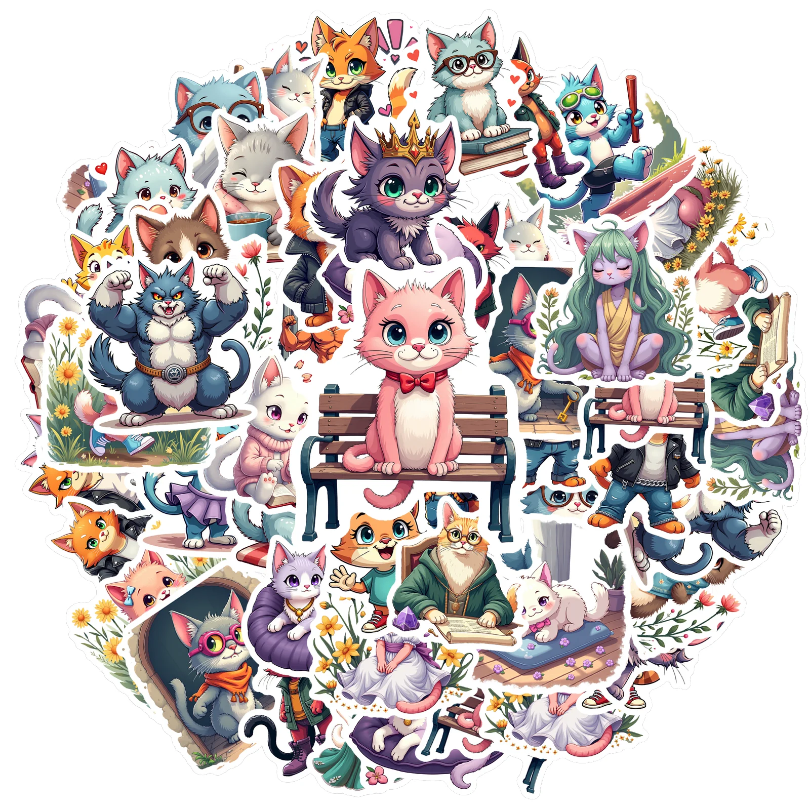 35pcs-70pcs Cartoon Cat Stickers Cute Fantasy Stickers Stickers For Laptop Luggage Scrapbook Diary