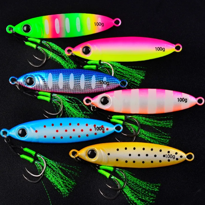 1 Stück 30g-100g Leuchtende Angelköder Metall-Angellöffel, Doppelhaken Slow Jigging Löffelköder Vertikaler Harter VIB Swimbait – Detail 5