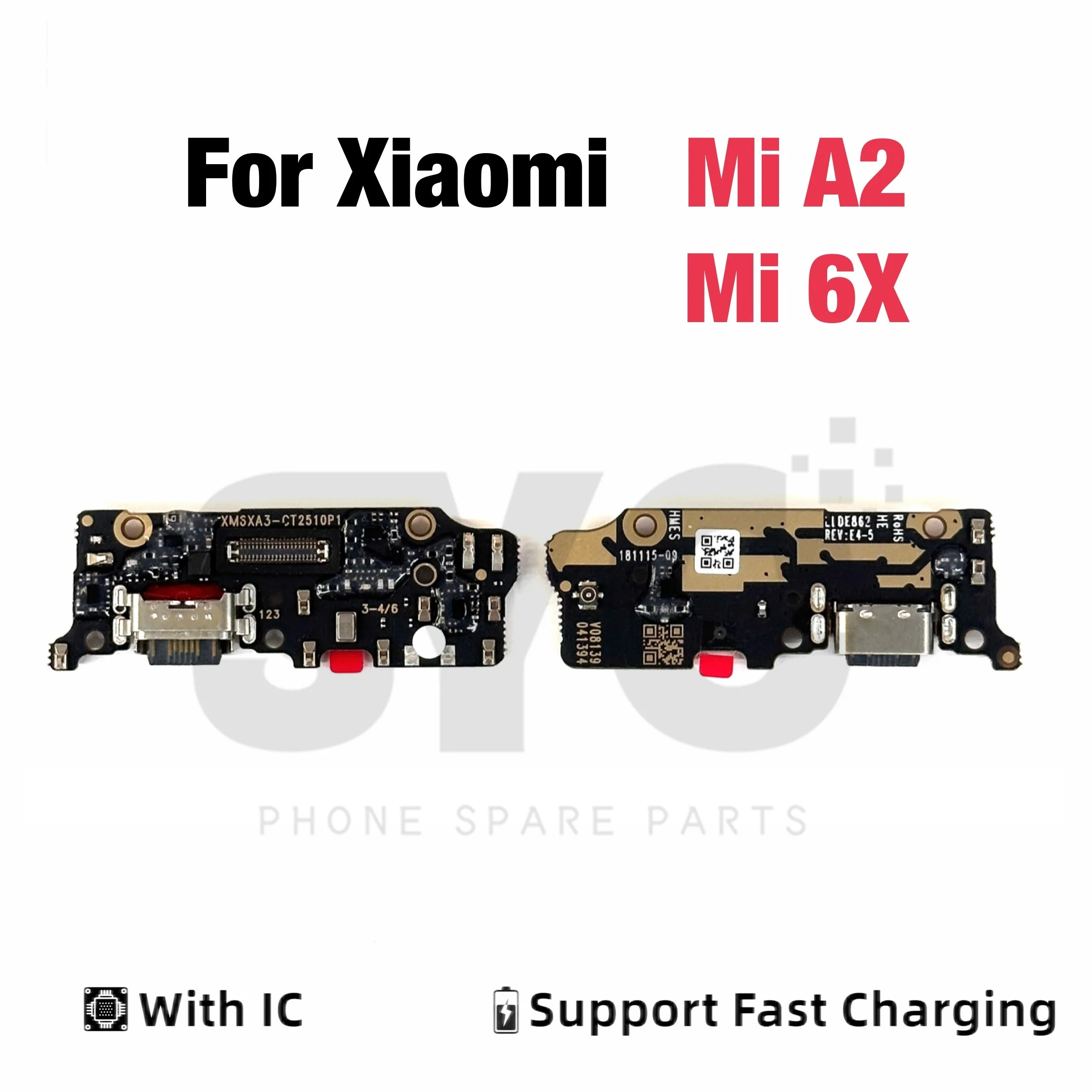 USB Charging Dock Port Connector Board with Microphone Mic Support Fast Charging Replacement Parts for Xiaomi Mi A2 Mi 6X