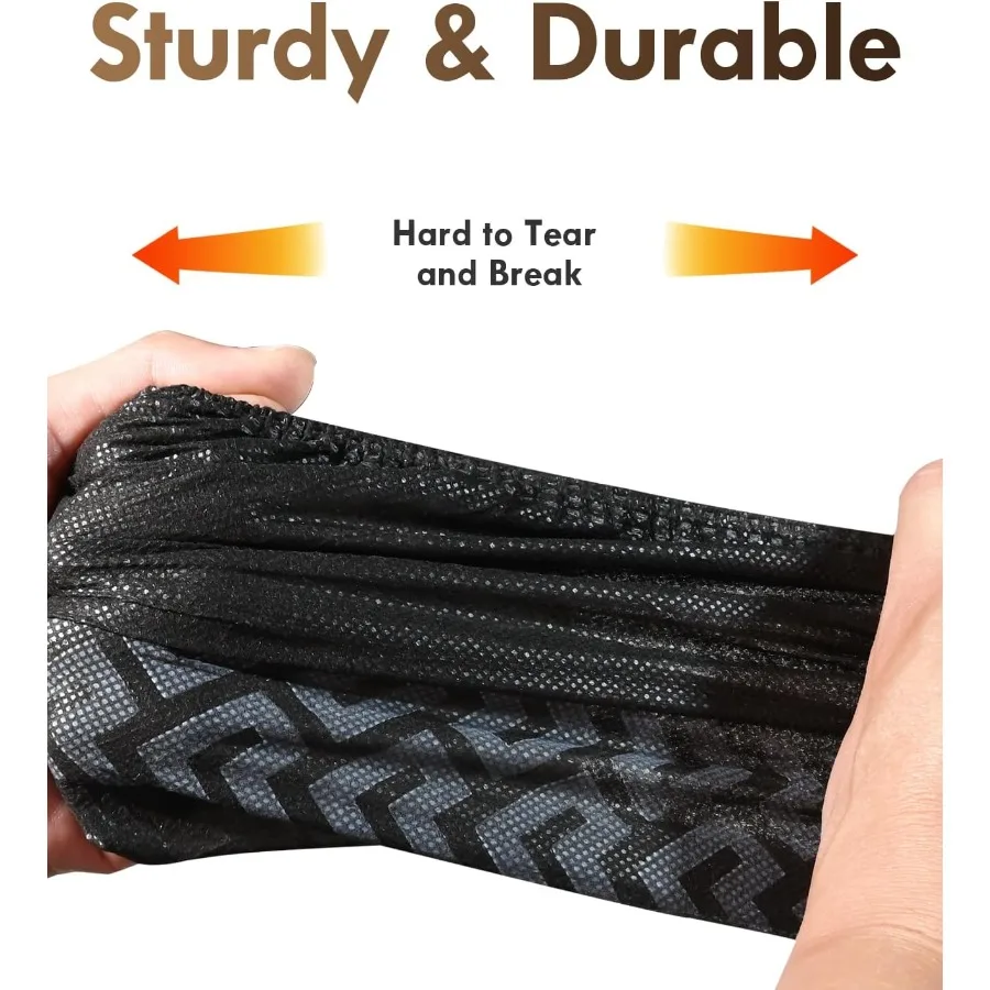 屋内用リサイクル可能使い捨てシューズカバー 50枚入り ブラック ブーティー 環境に優しい不織布製 USサイズ11まで対応 (男性用)