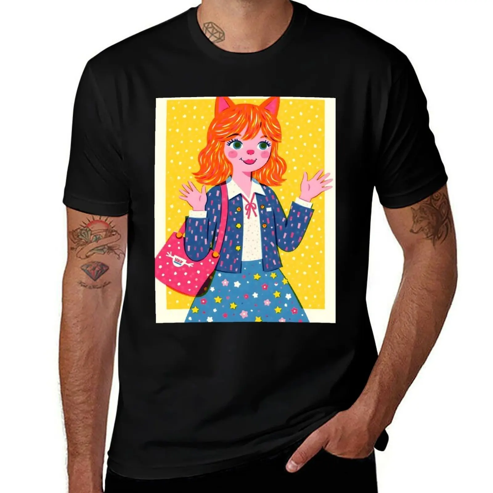 

cat girl T-Shirt sweat oversizeds summer clothes t shirts for men cotton