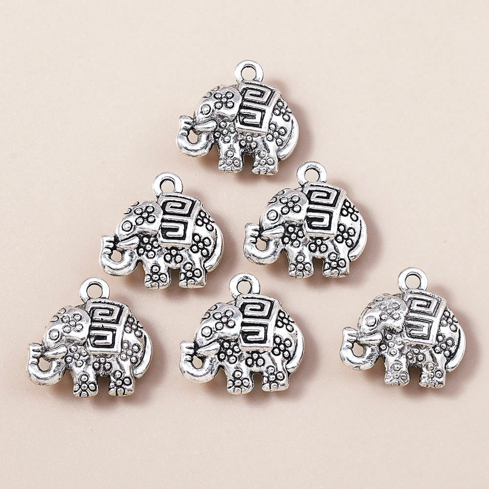 Leslie 10 Stück/Set 16*16mm Trendige Metall-Elefanten-Anhänger für Armbänder Halsketten Legierung Tier-Charms DIY Schmuckzubehör – Detail 5