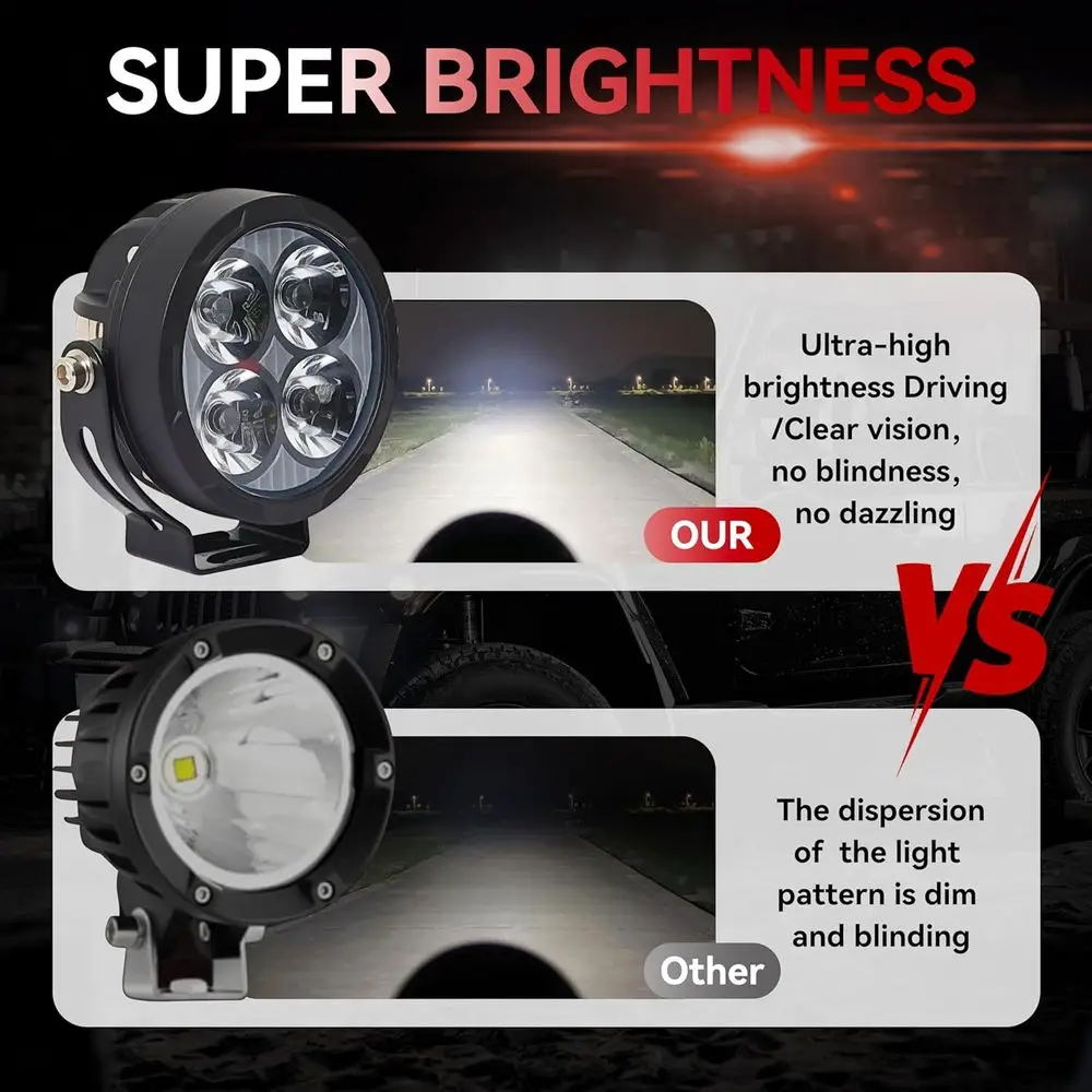 Coppia di 3 cialde luminose a LED ambrate da 80 W, fendinebbia da 9600 LM per fuoristrada, compatibili con Jeep, camion, auto, ATV, SUV, moto,