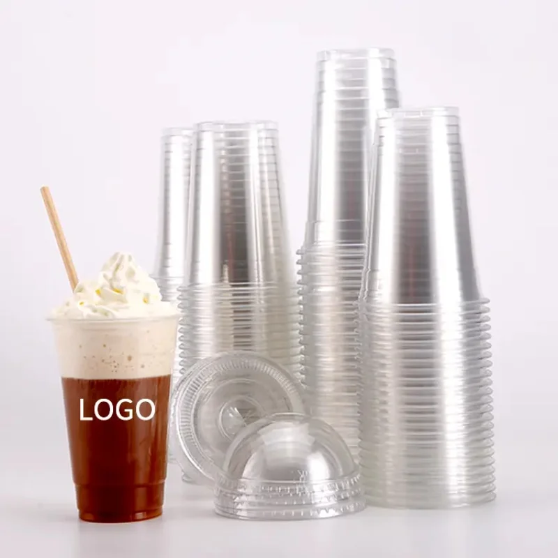 Op Maat Gemaakte Productcustom Logo Gedrukt Wegwerp Plastic Huisdier Ijs Koffie Milkshake Boba Melk Bubble Theekop Met Deksels